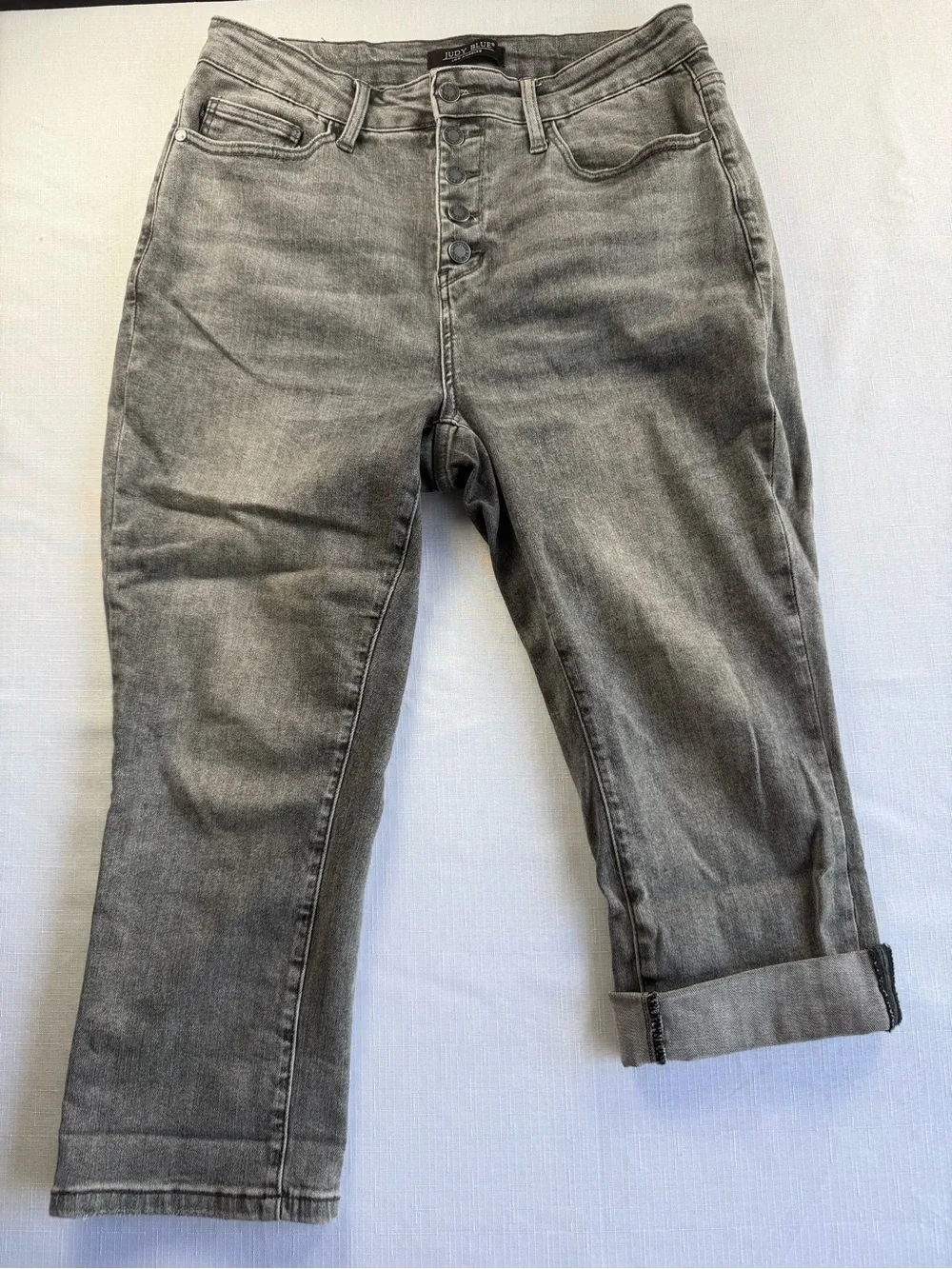 Judy Blue Grey High Rise Button Fly Capri Jeans 14W JB78110 GR Womens 14W